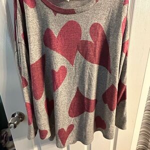 Gray and Red Heart Sweater